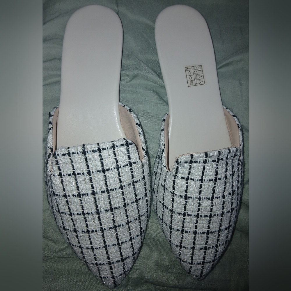 SHEIN Black and White Checkered Mules